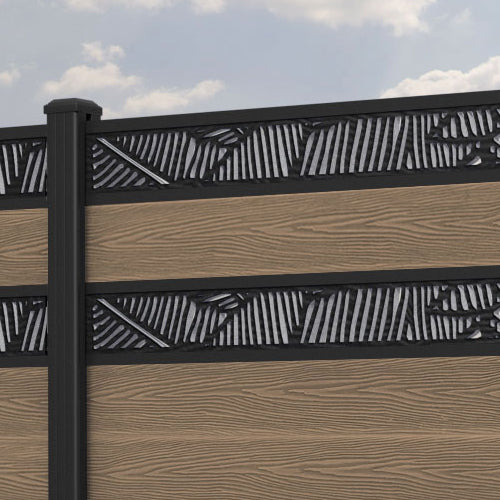 Classic Teak Feather Split Screen Fence Panel with Aluminum Posts - Perfect for Garden Privacy, Patio Divider, and Outdoor Decoration