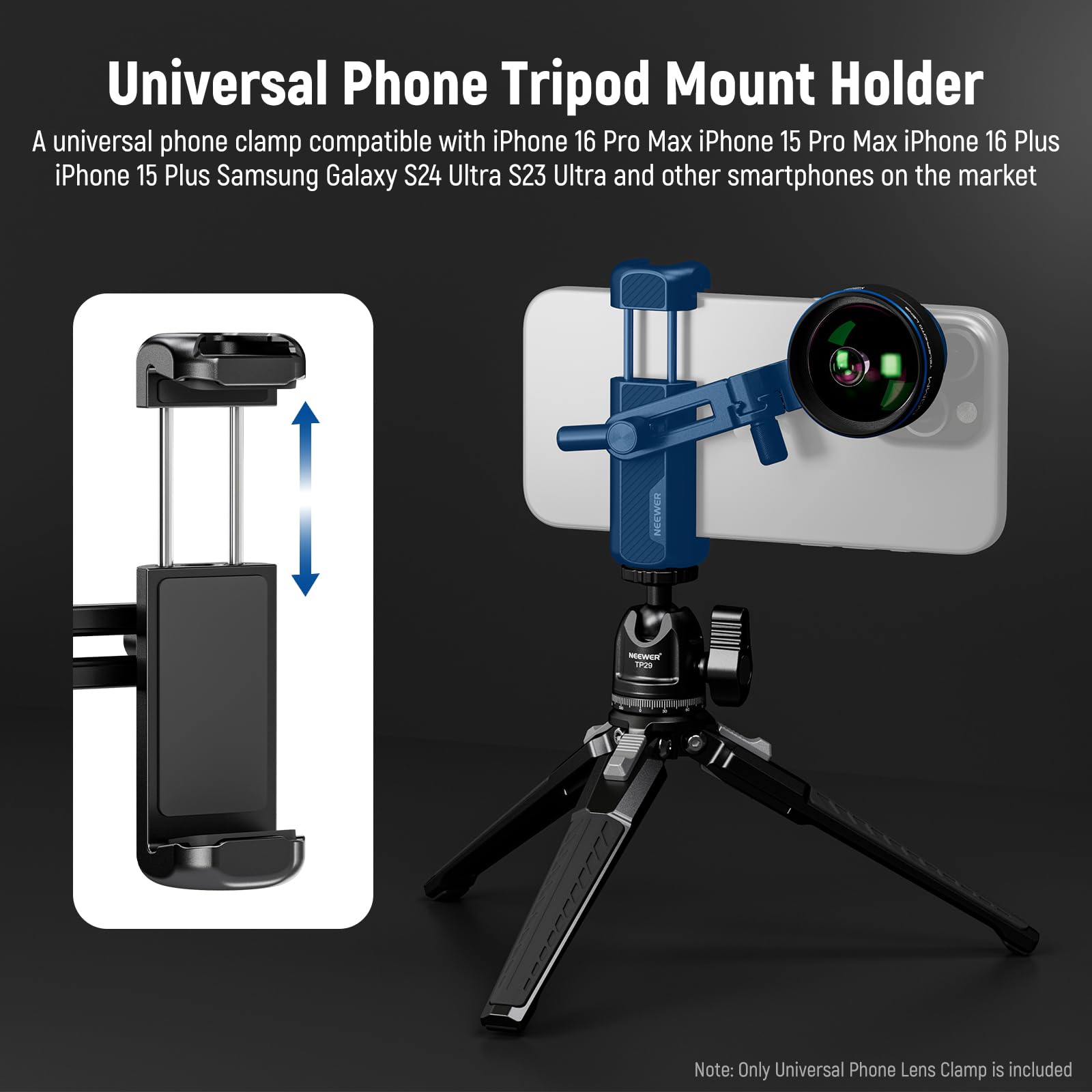 Neewer Universal 17mm Phone Camera Lens Clamp with 17-37mm & 58mm Filter Adapter - Compatible with iPhone 16 Pro Max, Samsung Galaxy S24 Ultra - Perfect for Travel Photography, Vlogging & Mobile Filmmaking