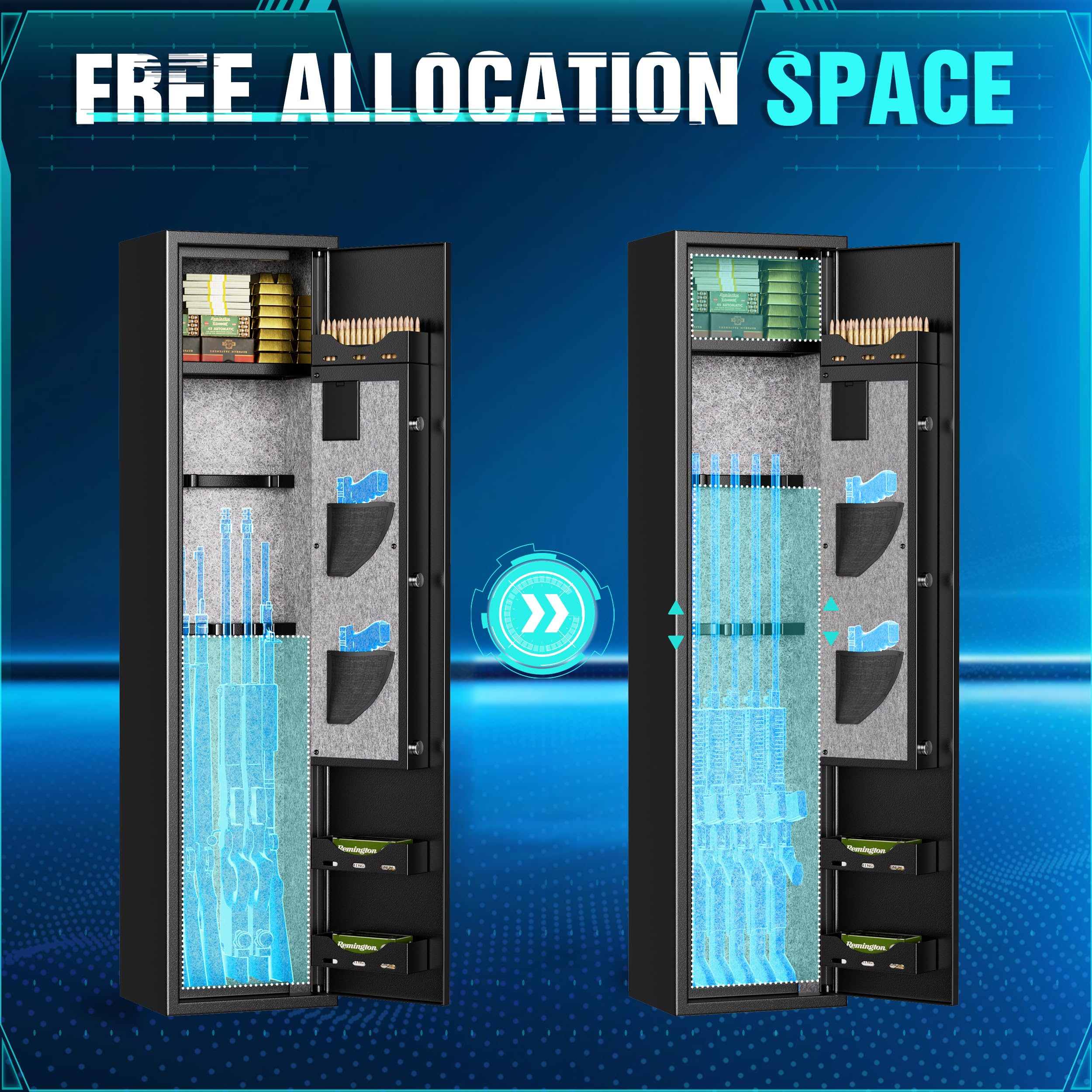 Superday 3-5 Rifle Gun Safe with Electronic Keyboard Lock - Quick Access Large Gun Cabinet for Rifles & Pistols - Heavy Duty Home Defense Safe with Interior Rifle Rack & Storage Pockets - Perfect for Bedroom, Closet or Basement Firearm Protection
