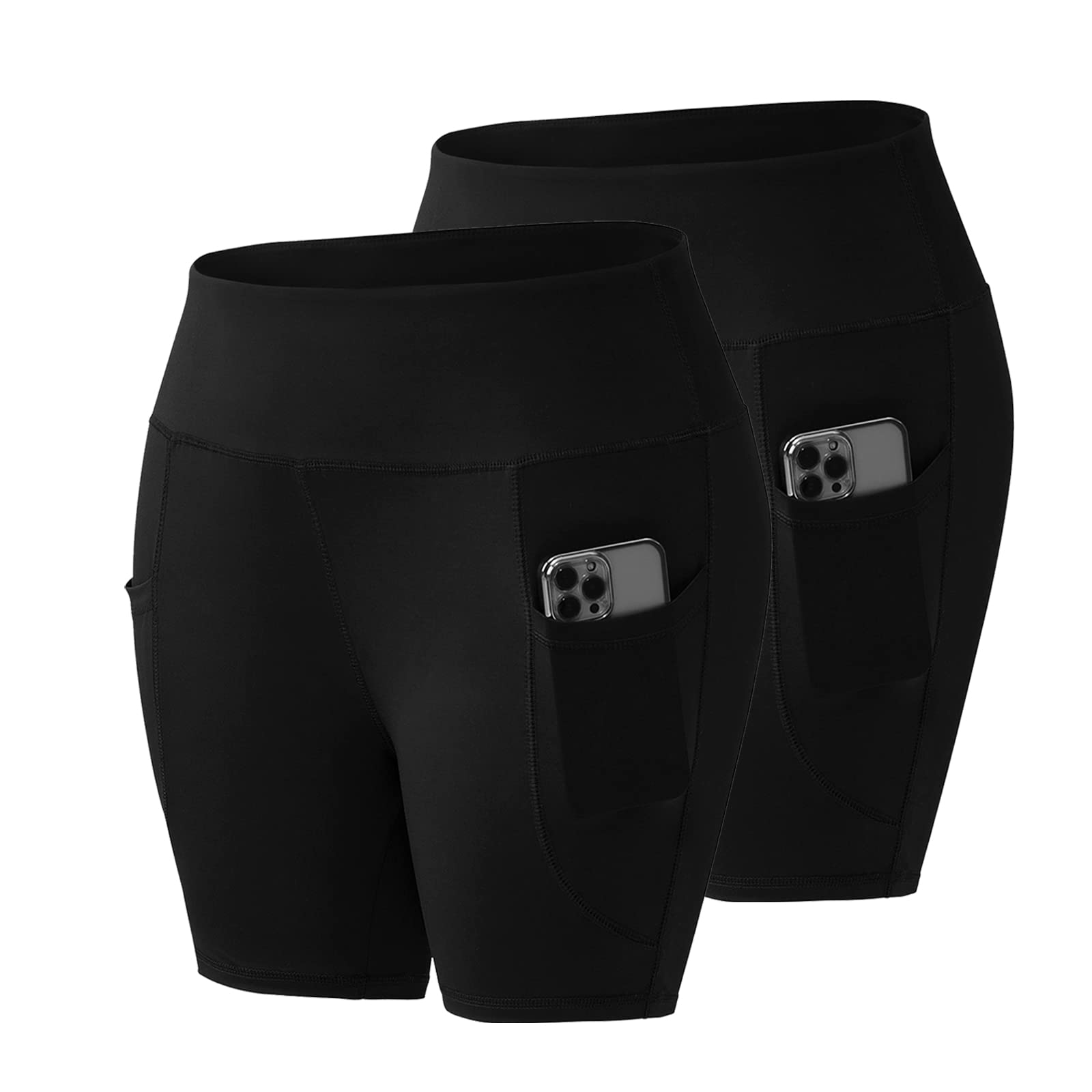 **Honwenle Women's Plus Size Yoga Shorts – High Waist Biker Workout Athletic Running Shorts with Tummy Control & Pockets – Perfect for Yoga, Gym, Running & Casual Wear**