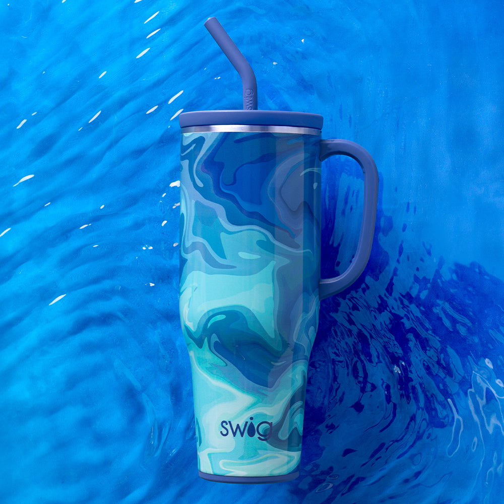 Blue Lagoon Mega Mug 40oz - Large Insulated Stainless Steel Tumbler with Lid & Straw - Perfect for Coffee, Tea, Iced Drinks at Home, Office, Gym or Travel
