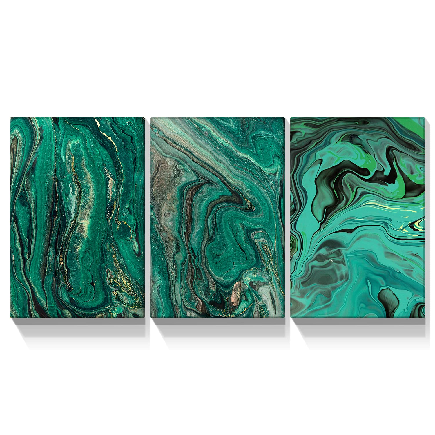 Looife Abstract Canvas Wall Art Set of 3 - 24x36 Inch Teal Oil Painting Prints, Modern Home Decor for Living Room & Bedroom - Ready to Hang