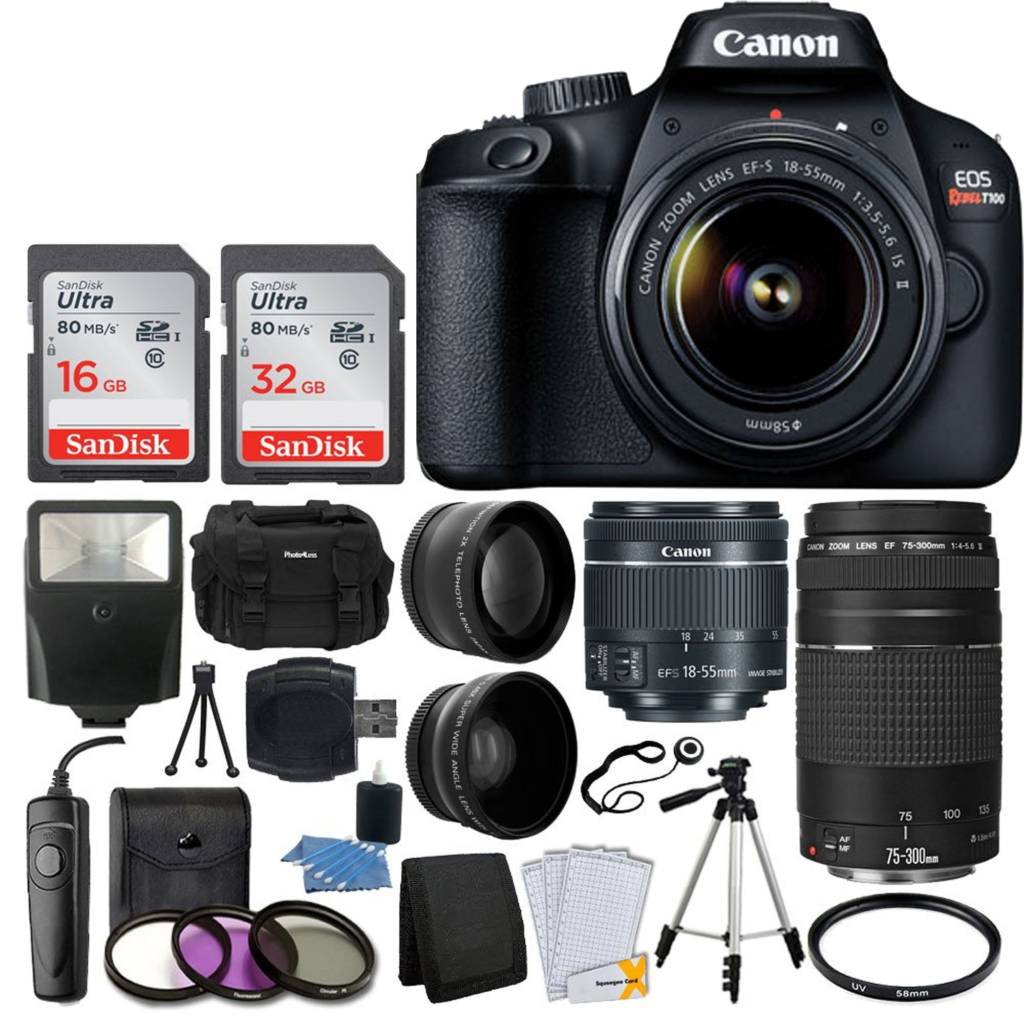 Canon EOS T100/4000D DSLR Camera with EF-S 18-55mm f/3.5-5.6 IS II & EF 75-300mm III Lens Kit - Perfect for Portrait, Wildlife & Travel Photography