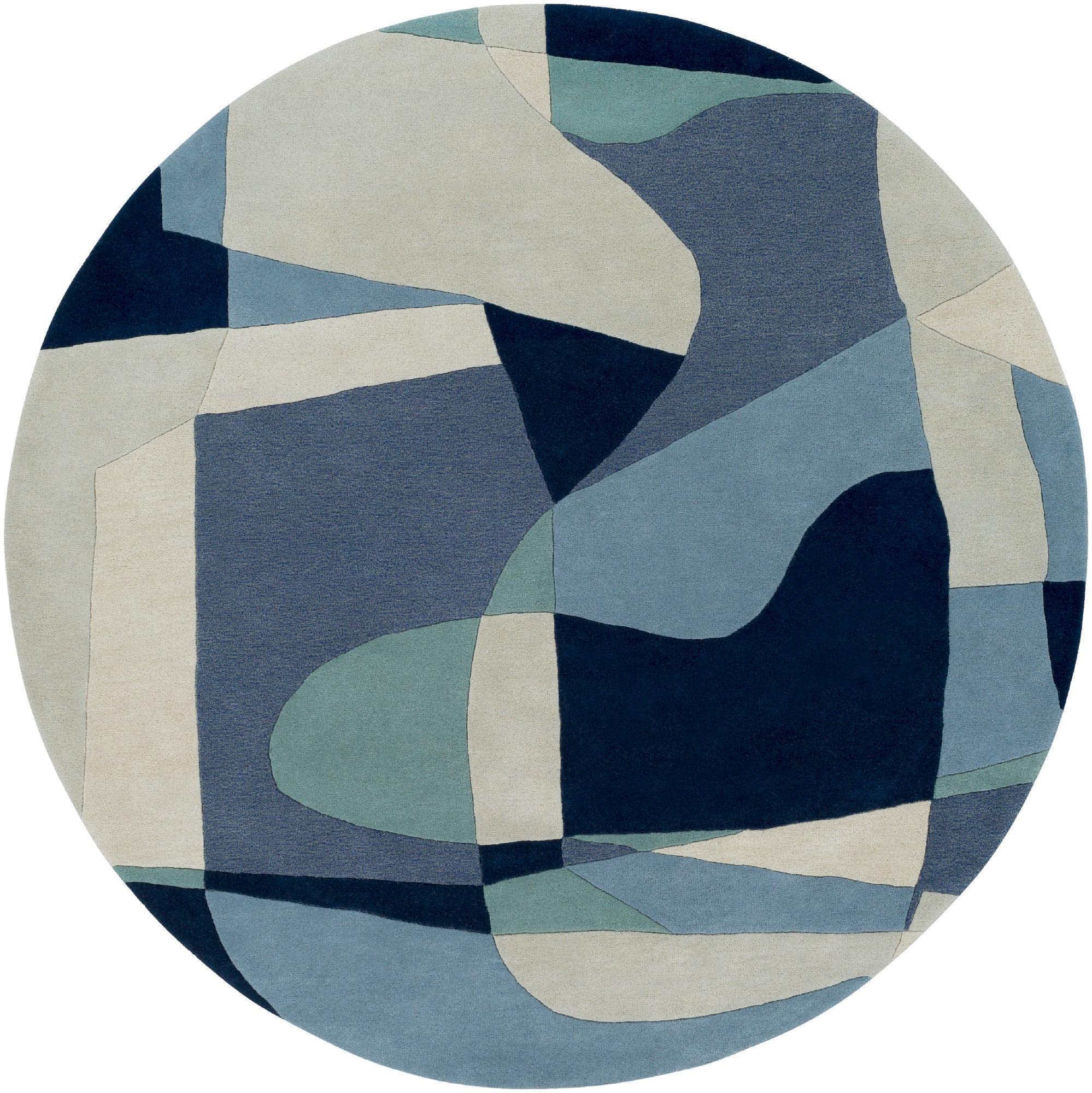 Mark&Day 4ft Round Modern Navy Wool Area Rug - Soft Grey Cream Carpet for Living Room, Bedroom, Kitchen | Non-Slip Floor Mat for Home Decor & Cozy Spaces