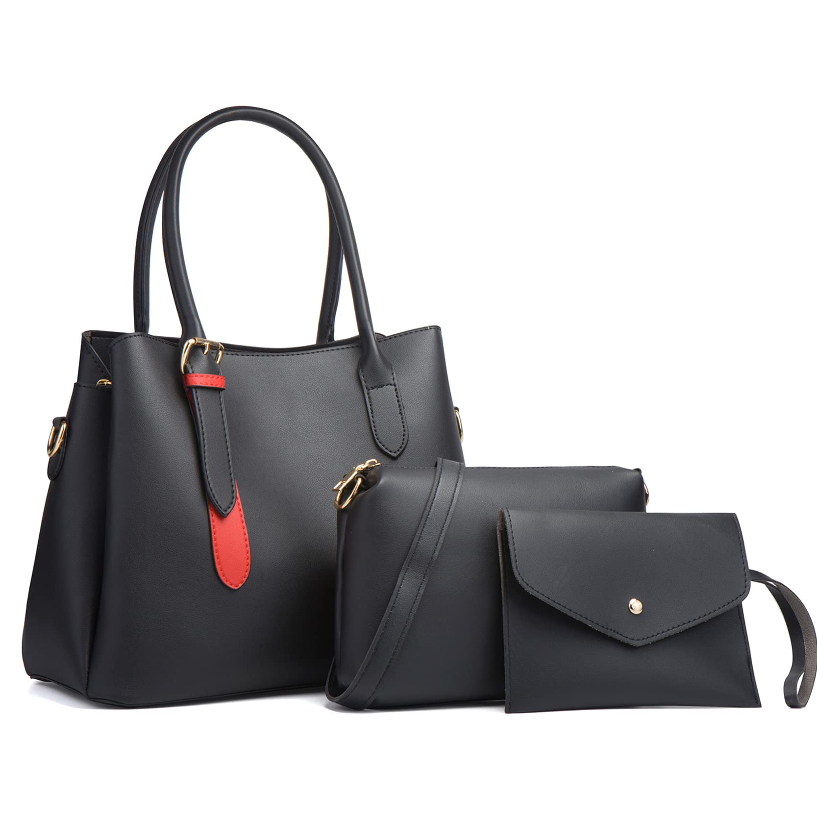 3Pcs Vegan Leather Handbags Set for Women - Tote, Crossbody & Clutch Purse - Stylish Shoulder Bag, Envelope Satchel & Wallet - Perfect for Work, Travel & Everyday Use