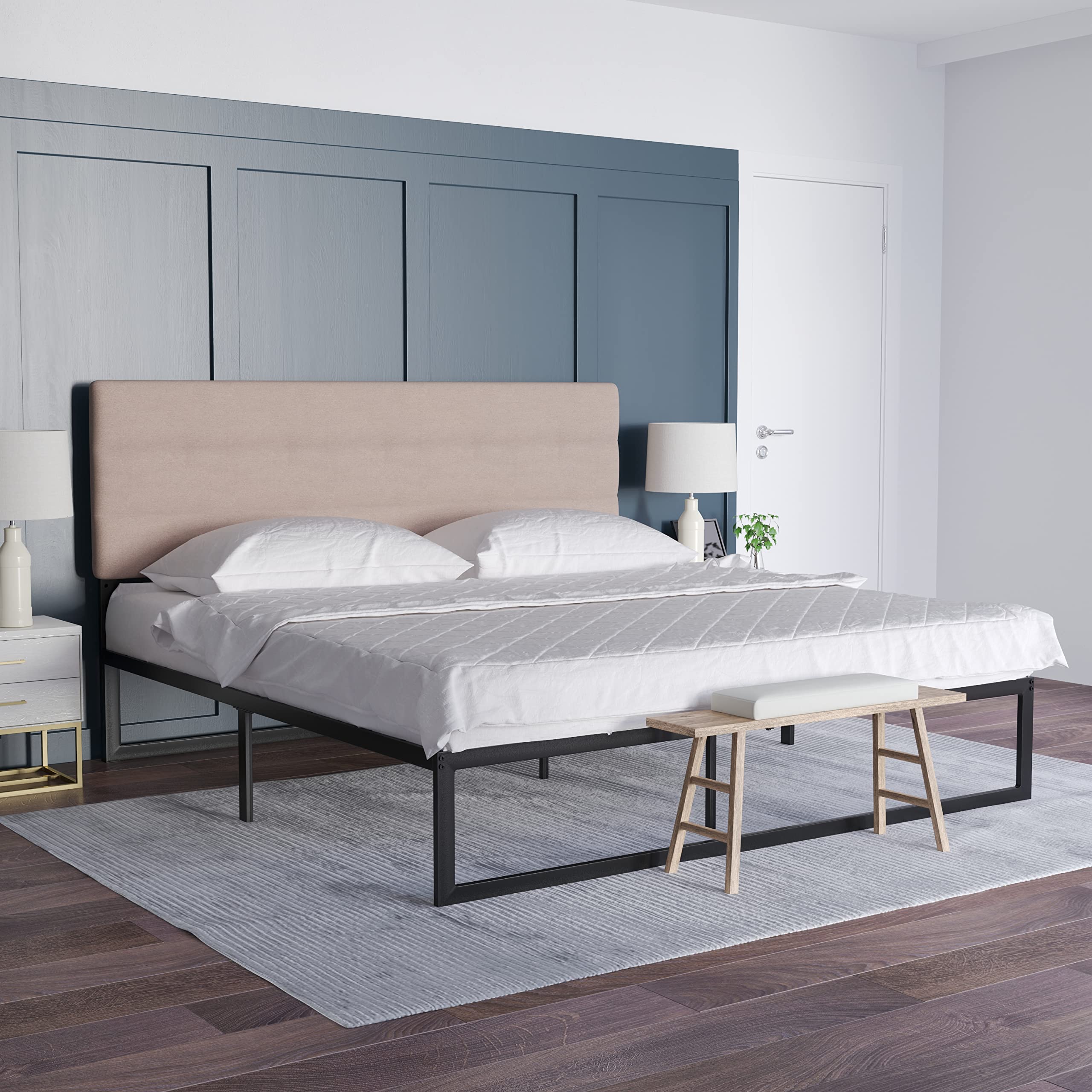 Emma & Oliver Gannon King Headboard - Taupe Fabric Upholstered Adjustable Height Bed Frame - Easy 30-Min Assembly - Fits Most Bed Frames (Not Included) - Perfect for Master Bedroom, Guest Room & Home Decor
