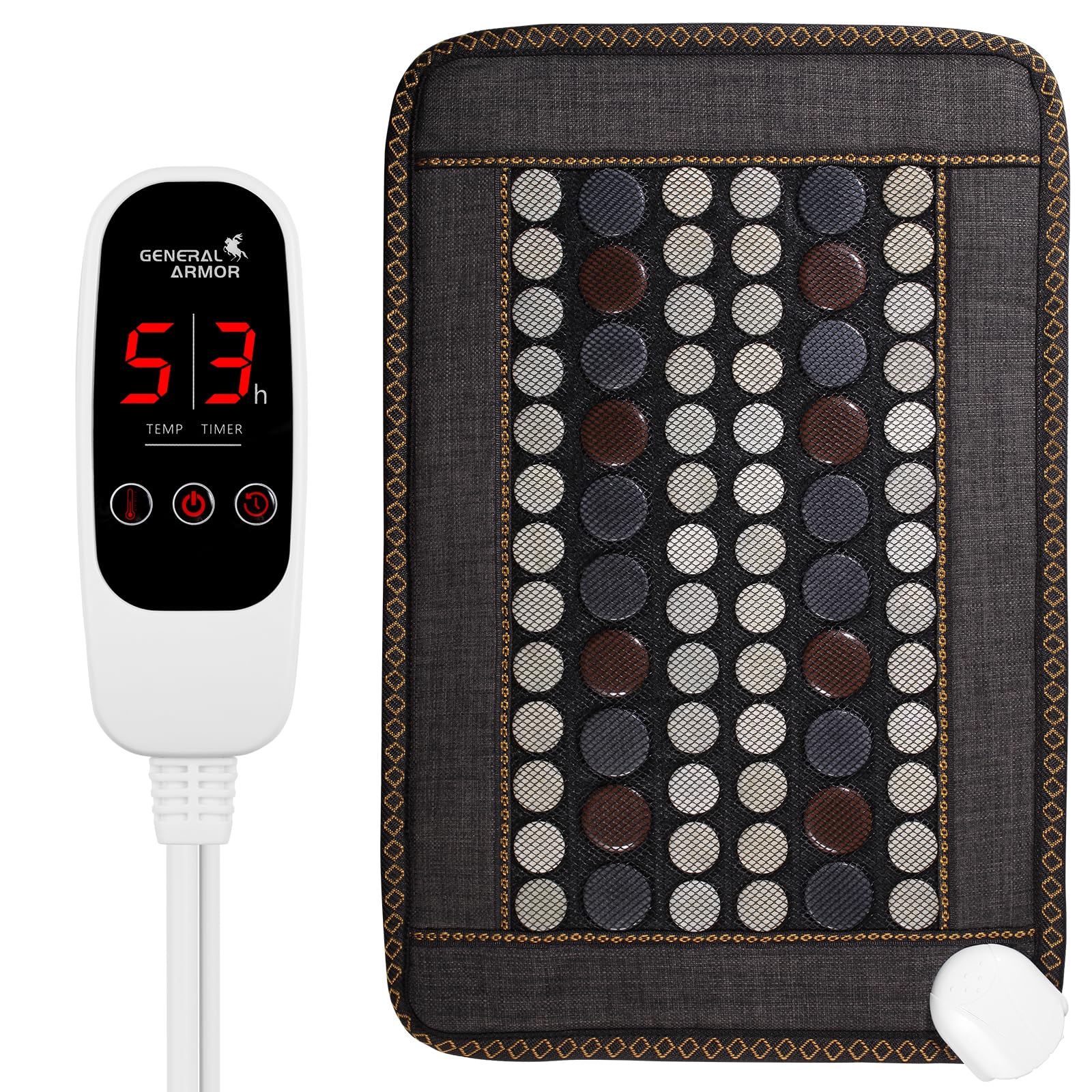 Infrared Heating Pad for Back Pain Relief - Large 52 Jade & 20 Tourmaline Stones Heating Pad for Neck, Shoulders, Back and Abdomen - Auto Shut Off - 23.6
