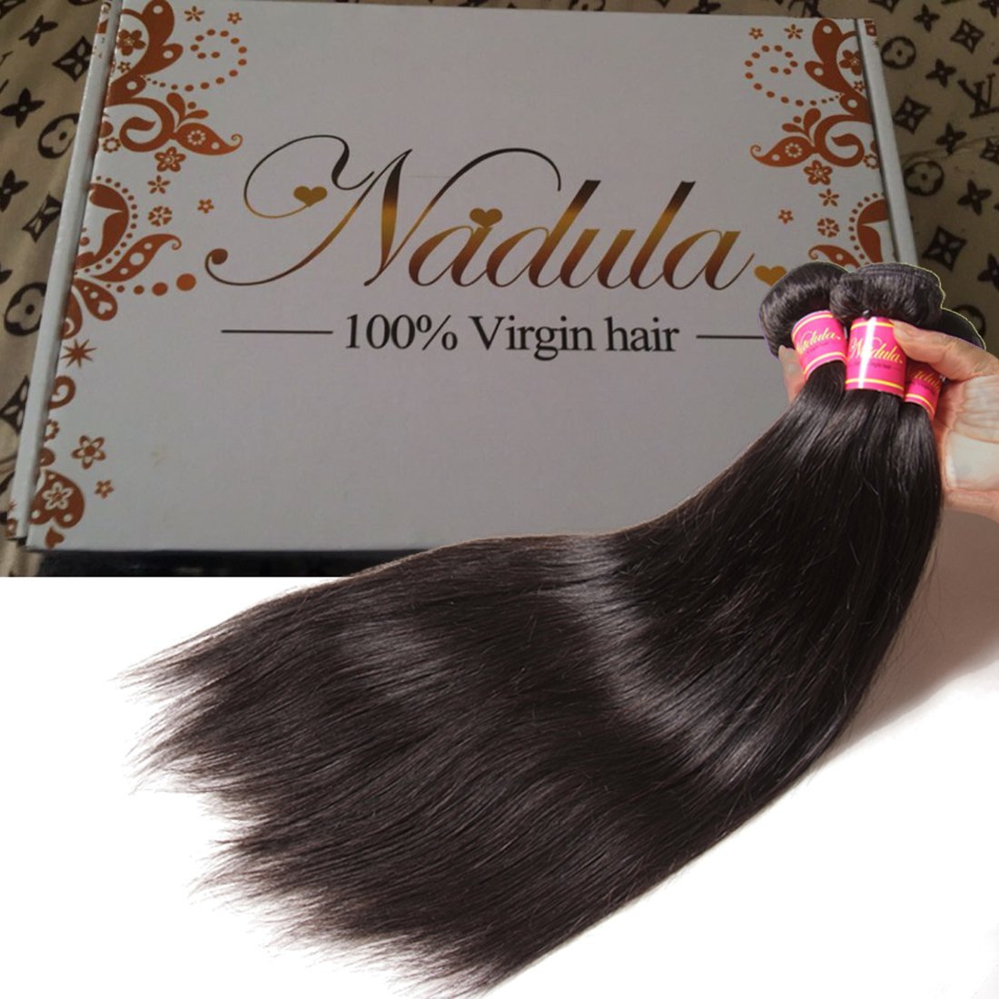Nadula 12A Brazilian Straight Virgin Human Hair 3 Bundles - 100% Unprocessed Remy Silky Straight Weave Extensions for Black Women (12 14 16 Inch) | Natural Color Human Hair Extensions for Styling, Braiding & Everyday Wear