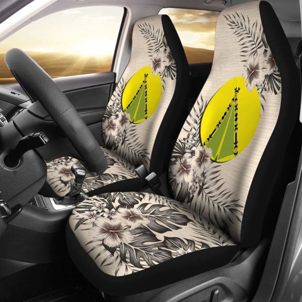 Premium Beige Hibiscus Car Seat Covers (Set of 2) - Universal Fit for Cars, SUVs & Trucks - Soft & Durable Protection - Perfect for Road Trips, Daily Commute & Family Travel