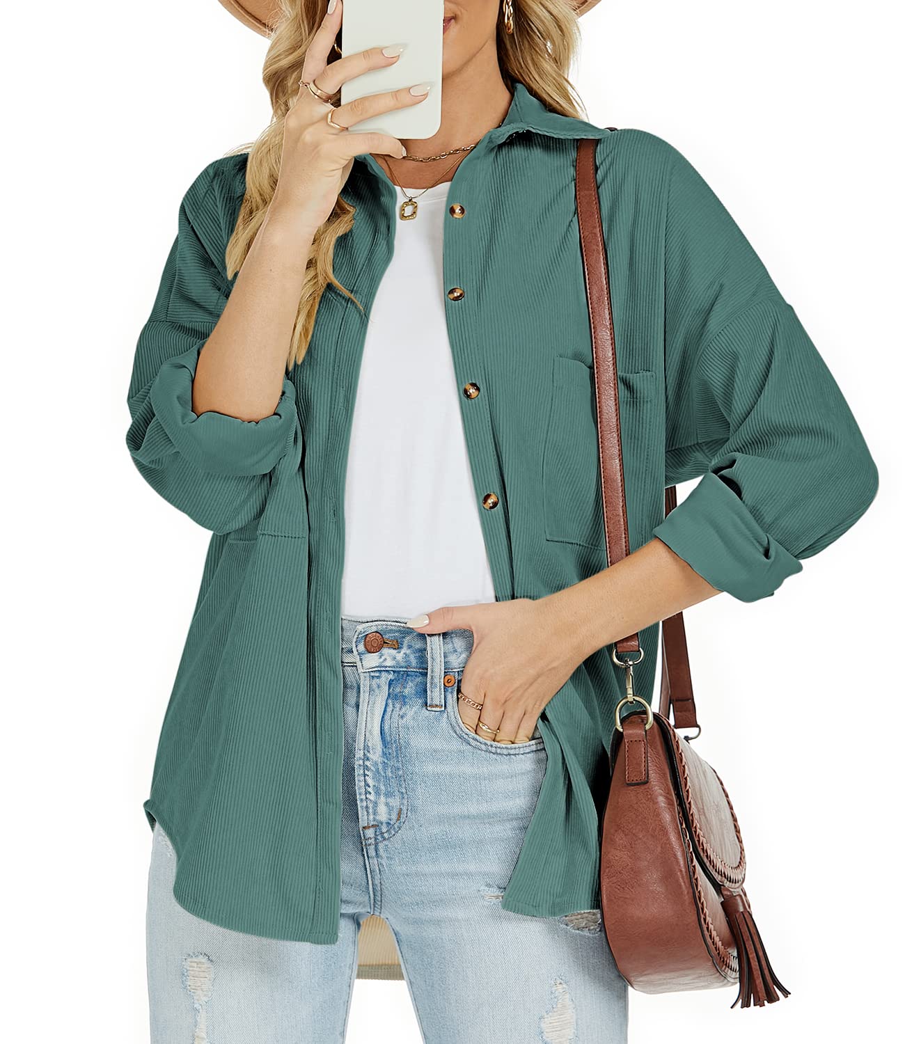 Plus Size Corduroy Jacket for Women - Casual Long Sleeve Button Down Shacket | Warm & Stylish Fall Outerwear for Work, Dating & Everyday Wear