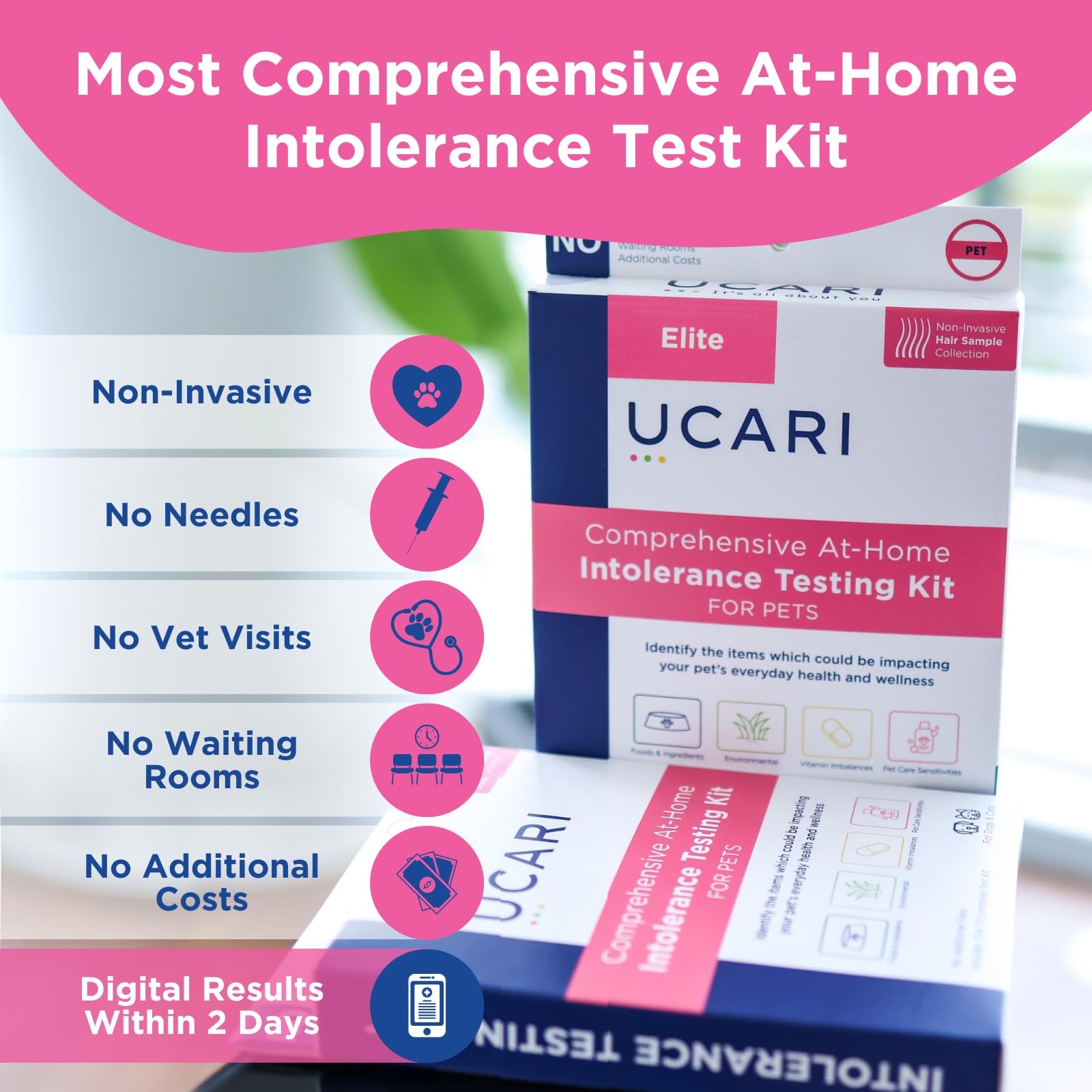 UCARI Pet Sensitivity Test Kit - Screen for 1000+ Food & Environmental Intolerances in Cats & Dogs | Painless Hair Sample Method | Fast 48-Hour Results | At-Home Allergy Testing for Pet Health & Wellness | Perfect for Identifying Dietary Triggers and Environmental Allergens