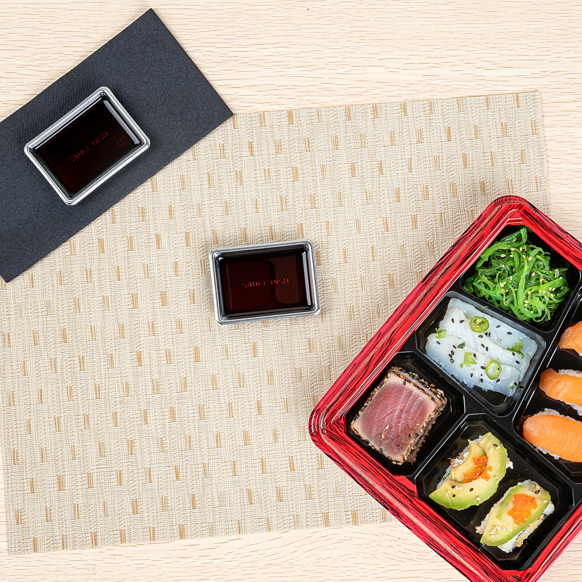Bento Tek 1 oz Rectangle Silver Plastic Sauce Containers - 3 x 2.25 Inches - Pack of 100 - Perfect for Sushi, Condiments, Dipping Sauces & Meal Prep