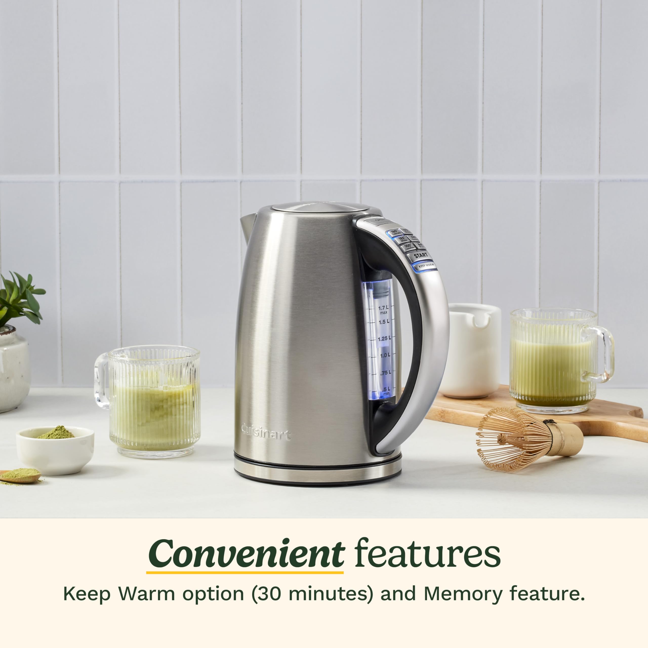 Cuisinart CPK-17 PerfecTemp 1.7-Liter Stainless Steel Cordless Electric Kettle - Fast Boiling for Tea, Coffee & Instant Meals - Perfect for Home, Office & Dorm Use