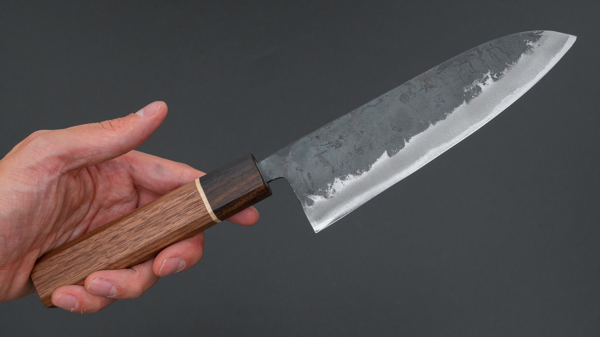 Hitohira Tosa Kurouchi White #2 Santoku Knife 165mm - Japanese Chef Knife with Walnut Handle & Ziricote Ferrule - Perfect for Slicing, Dicing, and Chopping Vegetables, Meat, and Fish