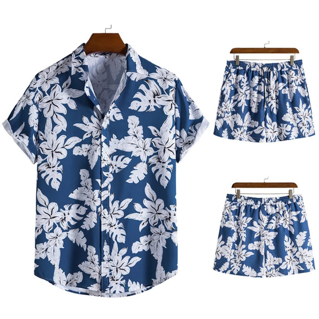 YFQHDD Men's Summer Casual 2-Piece Set - Printed Short Sleeve Shirt & Loose Shorts | National Style Tracksuit | Comfortable Outfit for Beach, Vacation & Daily Wear (Color: A, Size: L)