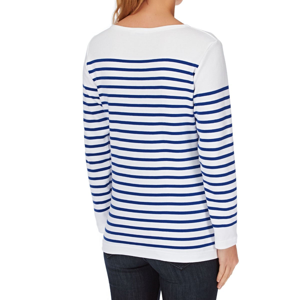 Armor Lux Women's Mariniere Amiral Femme Long Sleeve Striped Breton Top - White/Navy Blue | Classic French Style Casual & Work Wear