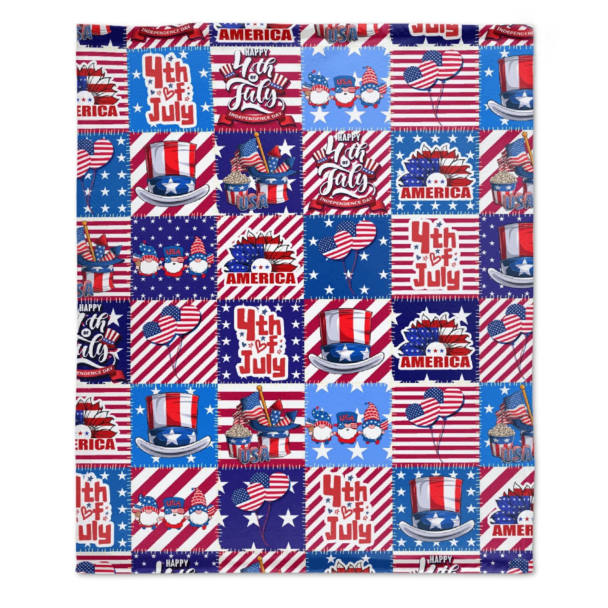 4th of July Patriotic Throw Blanket for Adults & Kids - Lightweight Soft Flannel Blanket 90x120 Inches - Perfect for Couches, Sofas, Picnics & Independence Day Celebrations
