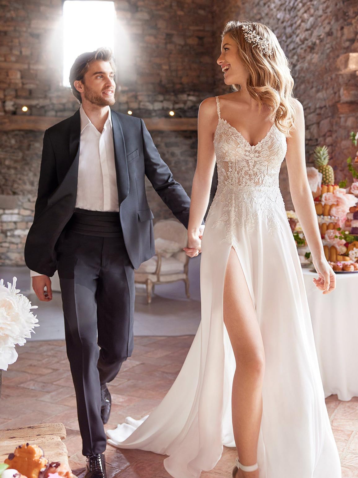 Clothfun Women's Lace Mermaid Beach Wedding Dress 2024 | Long Sleeve Bridal Gown for Bride | Perfect for Beach Weddings, Destination Ceremonies & Romantic Photos