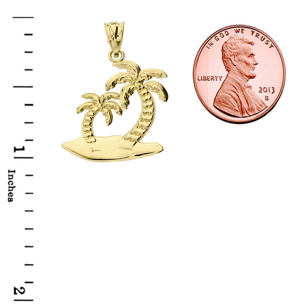 10k Yellow Gold Palm Tree Island Charm Pendant Necklace for Women - Tropical Beach Vacation Jewelry Gift for Her - Perfect for Summer, Travel & Boho Style Outfits