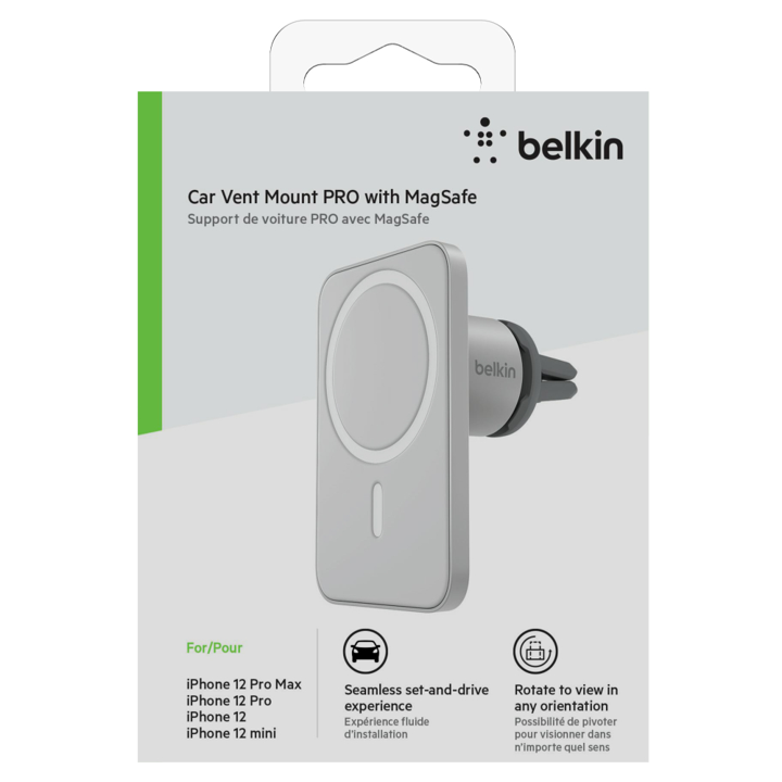 Belkin MagSafe Car Mount Holder for iPhone 12/13/14 Series - Secure & Adjustable - Perfect for Hands-Free Driving & Navigation - Gray