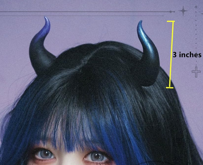 Gothic Devil Horn Hair Clips - Skull Butterfly Bat Edge Hairpins for Halloween Costume Accessories (Blue) | Perfect for Cosplay, Parties & Gothic Fashion