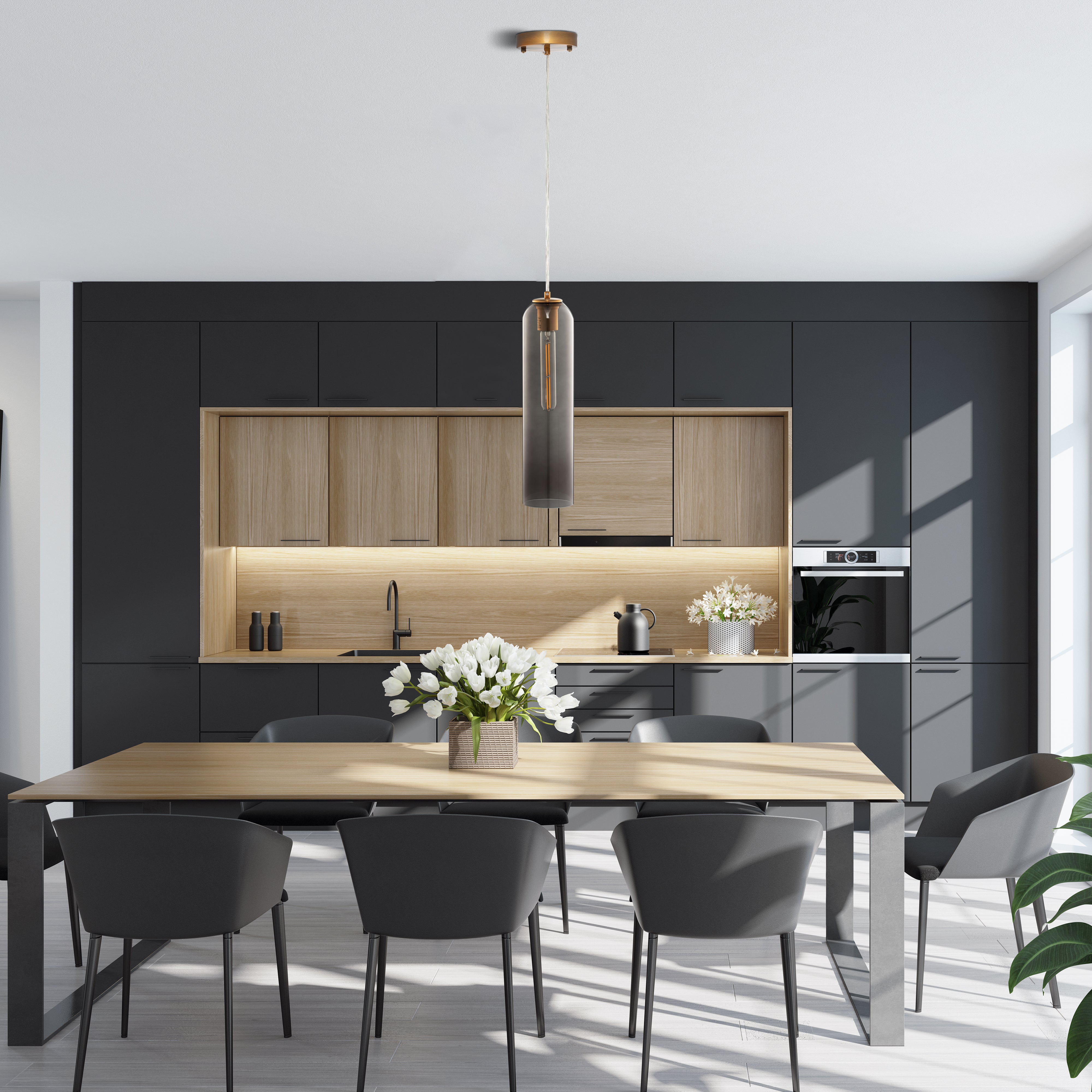 CARRO HOME Hydra Cylinder Glass Pendant Light - Modern Hanging Fixture for Kitchen Island, Dining Room & Bedroom Lighting