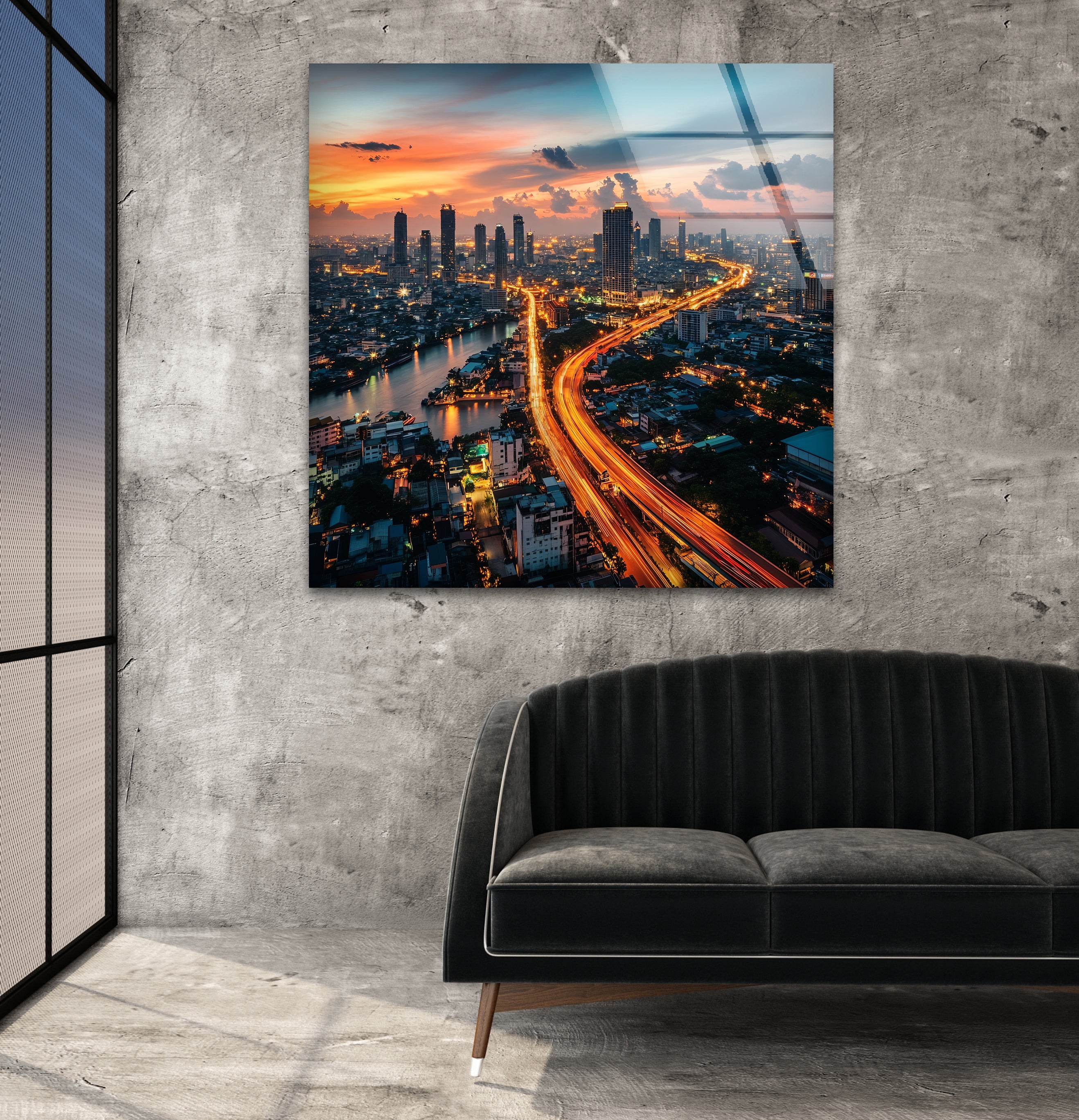Bangkok Night Glass Wall Art - Stunning Cityscape Decor for Living Room, Bedroom & Office - Perfect Modern Home & Gift Idea