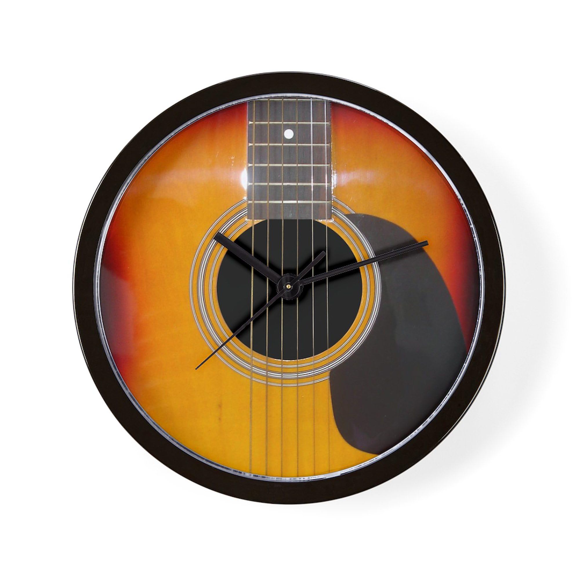 Acoustic Guitar 10 Inch Wall Clock - Vintage Music Decor for Living Room, Kitchen, Office & Bedroom | Perfect Gift for Musicians & Music Lovers