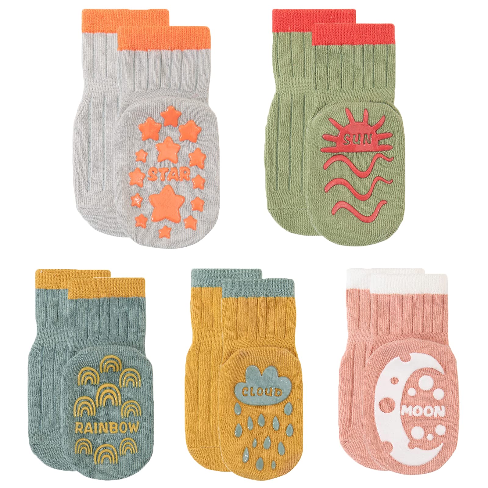 VIKEMIA Non-Slip Baby Socks - 5 Pairs of Breathable Soft Cotton Socks for Boys & Girls (0-24 Months) | Perfect for Crawling, Walking & Playtime