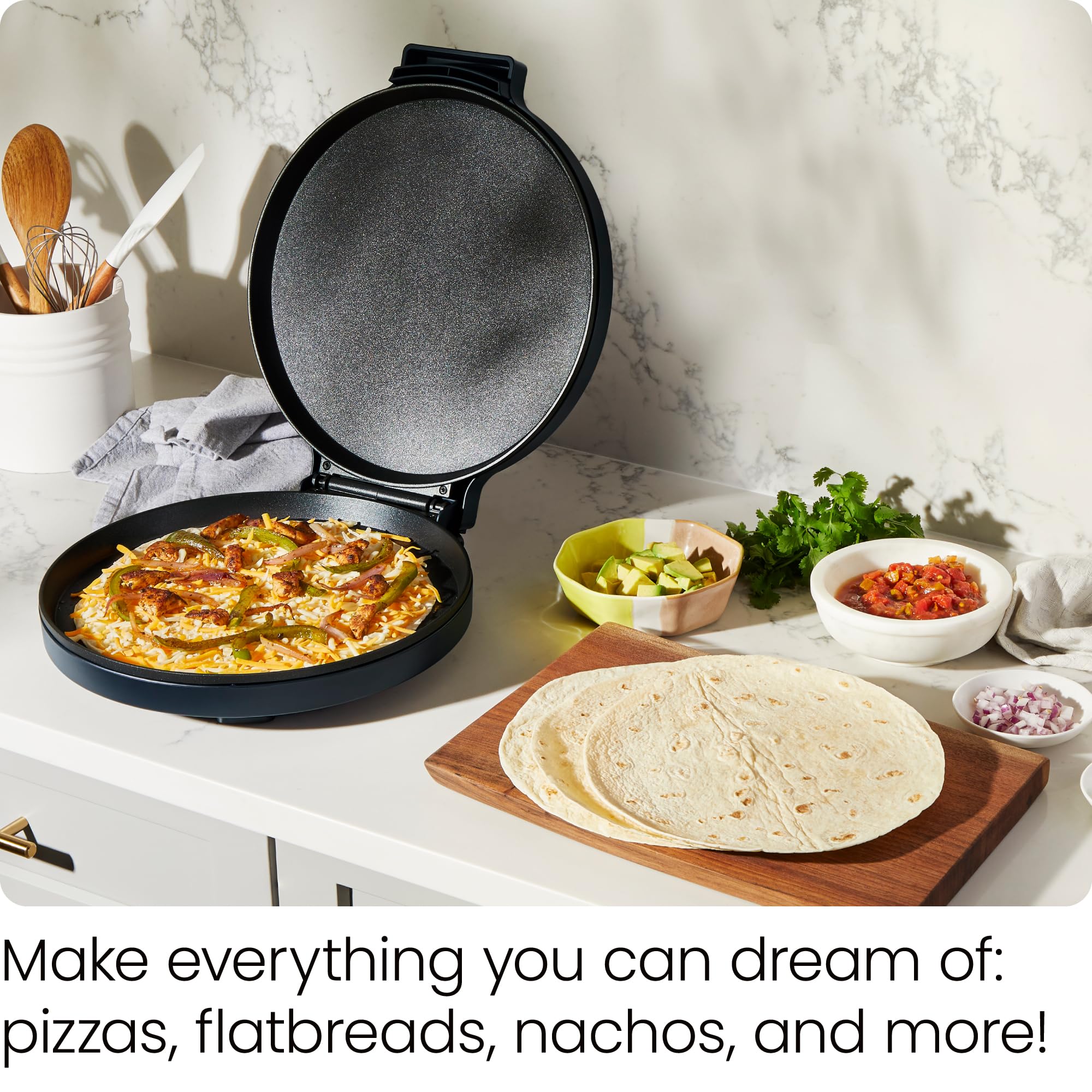 Chefman 1440W Electric Pizza Maker & Multi-Cooker – 12” Nonstick Countertop Oven for Pizza, Quesadillas, Omelets | Indicator Lights & Vertical Storage | Perfect for Home Kitchens, Dorms & Small Spaces
