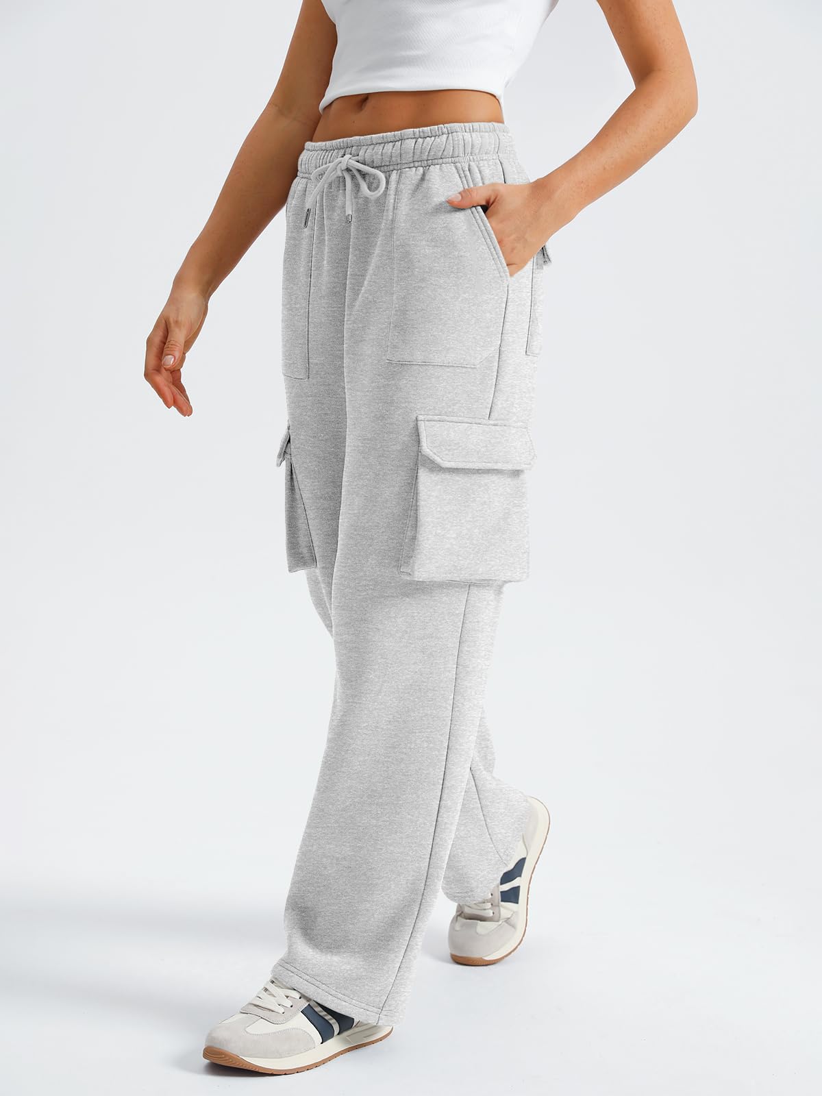 **AUTOMET Women's Wide Leg Cargo Sweatpants - Fall & Winter Fashion Joggers - Baggy Parachute Pants for Casual Wear, Lounge, and Street Style Outfits**