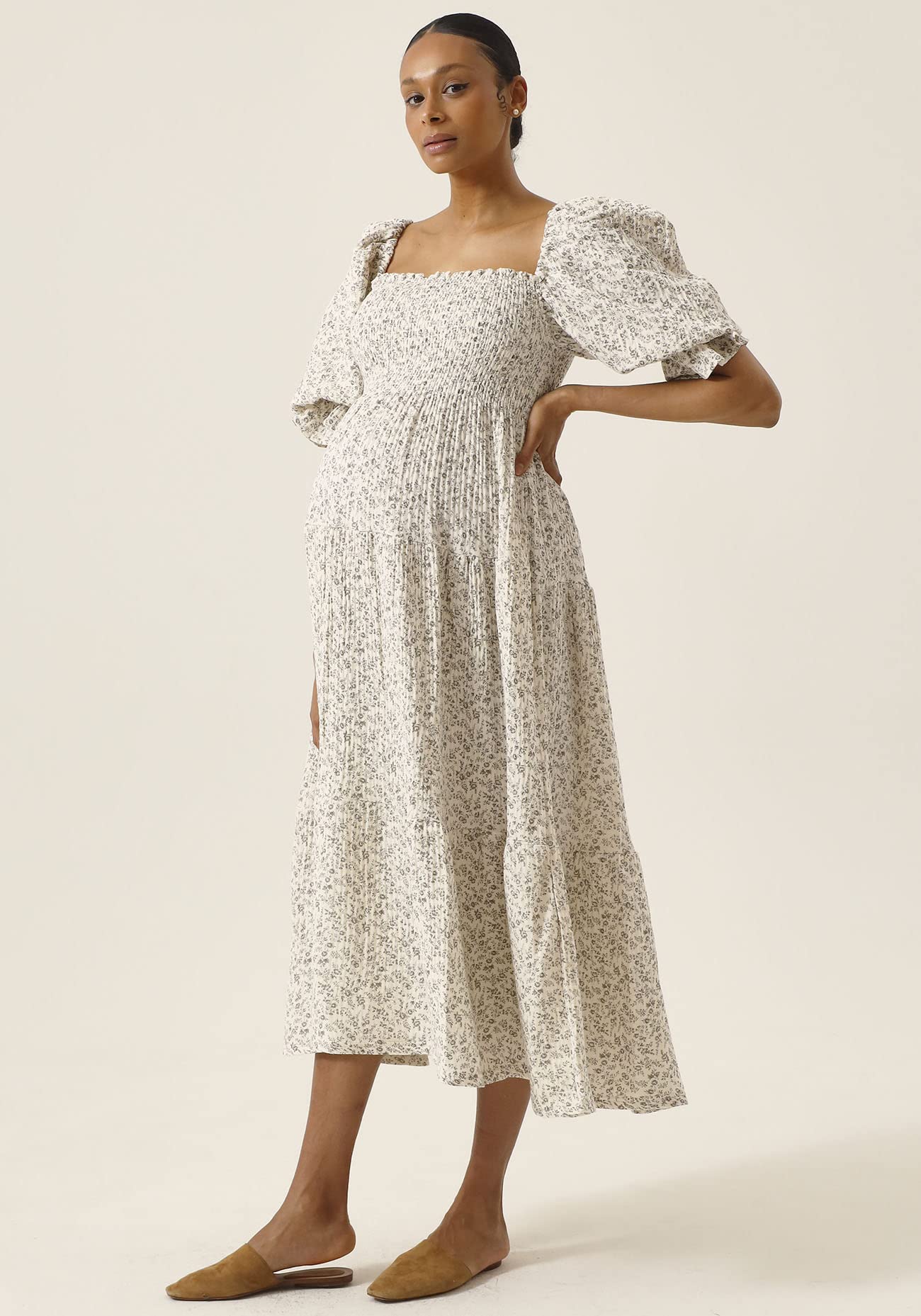 Women's Cotton Modal Kiko Maternity Dress - Floral Maxi Pregnancy Gown for Baby Shower, Nursing & Everyday Wear | Comfortable Casual Maternity Dress for Expecting Moms