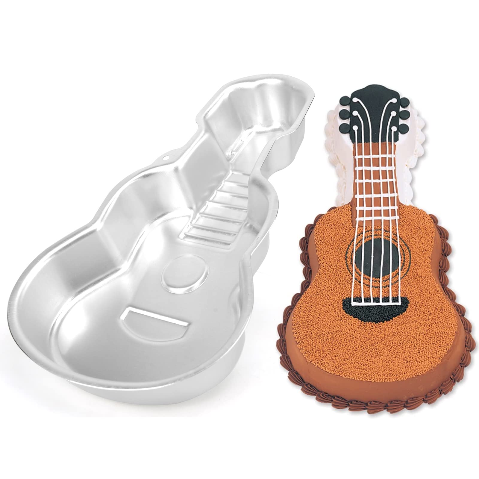16.5 Inch Aluminum 3D Guitar Shaped Cake Pan - Non-Stick Baking Mold for Birthday Party, Wedding, Music Theme Cakes - Perfect for Guitar Lovers & Bakers