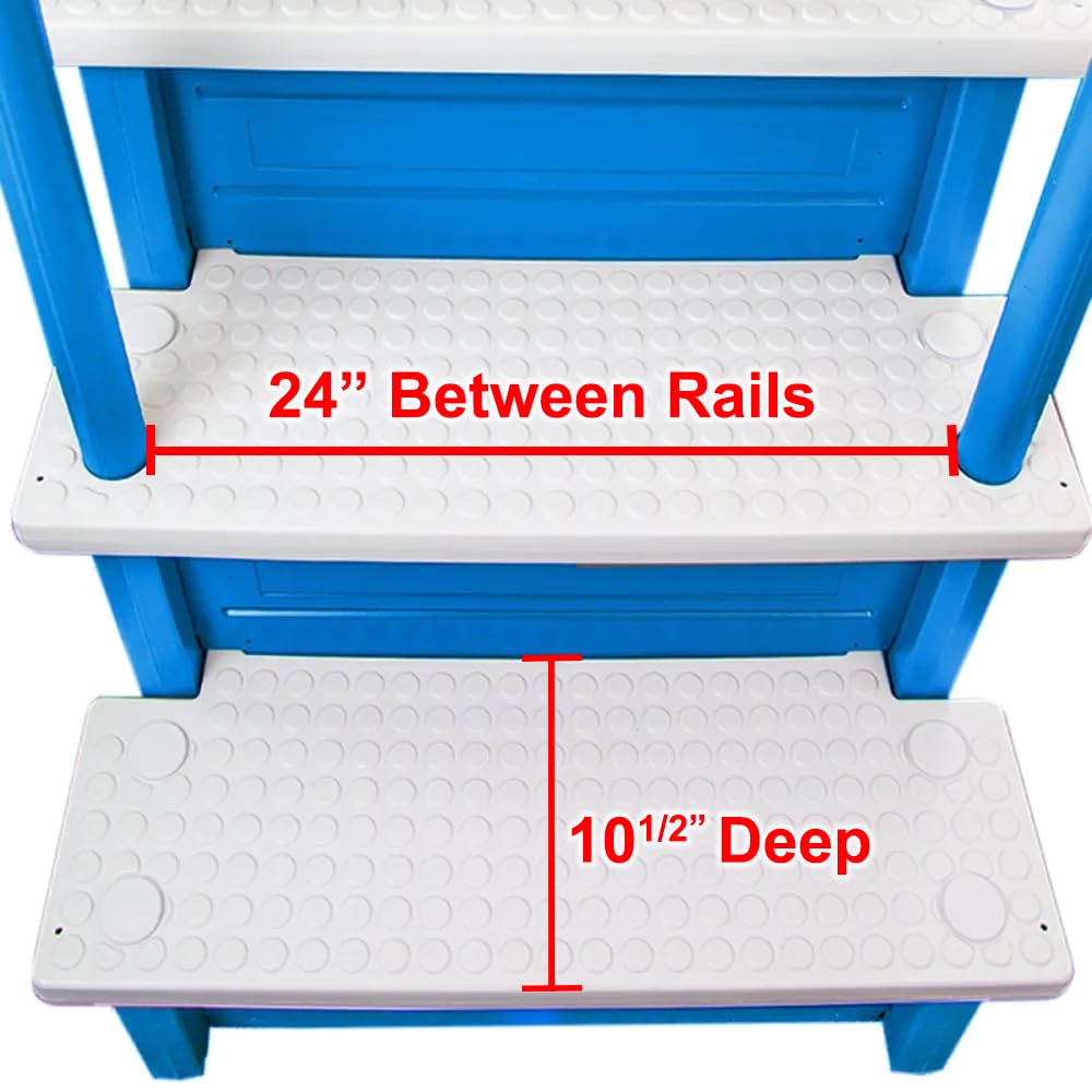 **Anti-Slip Above Ground Pool Steps to Deck – Heavy Duty 250lb Capacity Safety Ladder for Inground & Above Ground Pools – Blue & White Design – Perfect for Backyard, Family Swim Safety & Easy Pool Access**