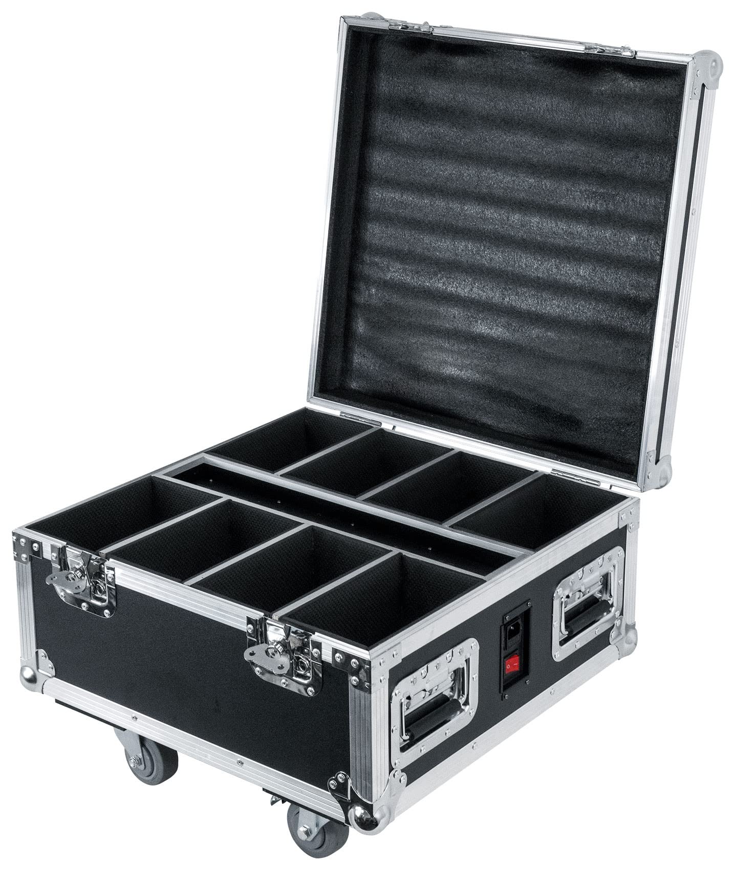 Rockville 8-Slot Battery PAR 6RF Lights Charging Road Case - Durable Travel Storage & Charging Solution for Stage Lighting, DJ Equipment, and Event Productions