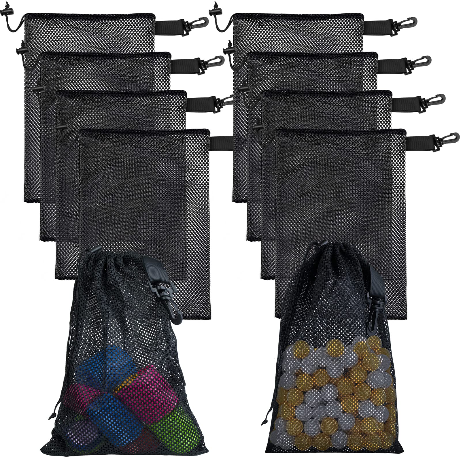 10 Pack Mesh Drawstring Bags with Clips - Durable Nylon Storage Pouches for Toys, Sports Gear & Outdoor Activities (11.8x15.7 Inches) - Perfect for Organizing, Travel & Camping Essentials
