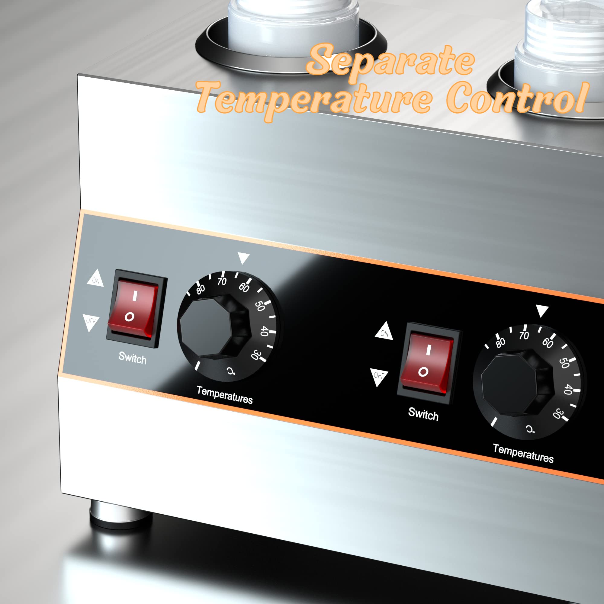 Electric Cheese Sauce Warmer - 2 Pot Hot Fudge Heater with 2 Bottles for Restaurants, Cafes & Catering - Perfect for Nachos, Fondue & Dessert Toppings