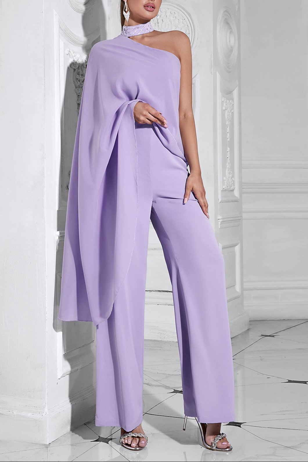 Elegant Purple Halter Shawl Jumpsuit for Women - Perfect for Summer Weddings, Beach Vacations & Evening Parties