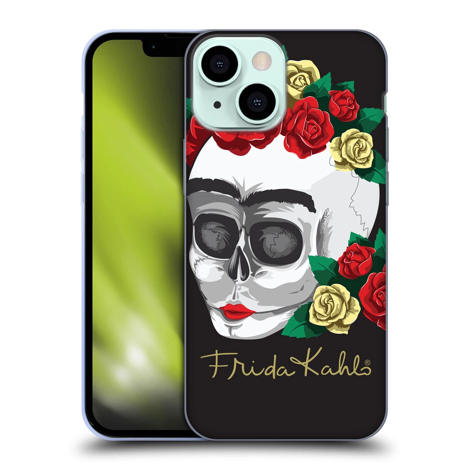 Officially Licensed Frida Kahlo Skull Roses Soft Gel Phone Case for Apple iPhone 13 Mini - Artistic Protective Cover for Everyday Use, Gifts & Travel