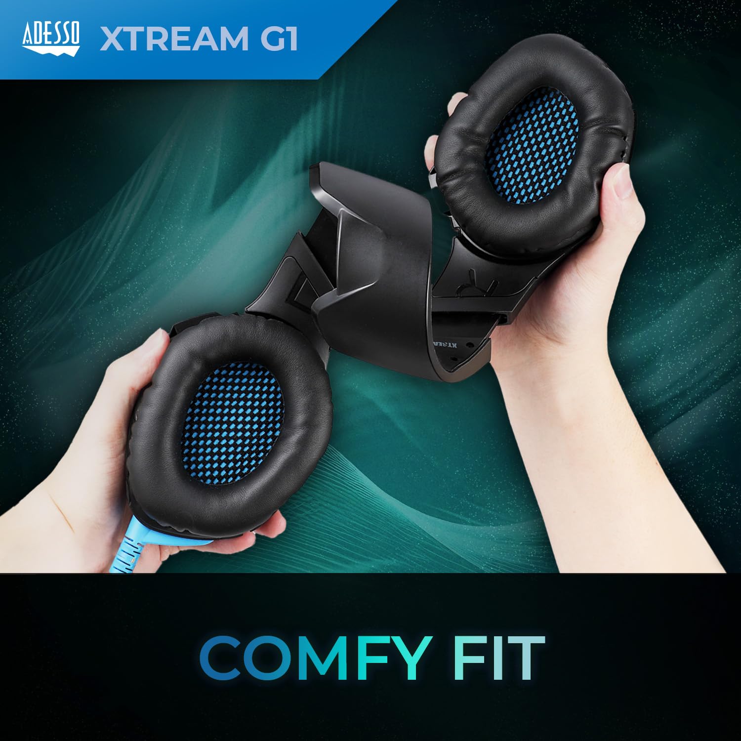 Adesso Xtream G1 Gaming Headset with Noise Cancelling Mic, LED Lights - Compatible with PC, PS4, Xbox, Nintendo Switch & Laptops (Black) - Perfect for Competitive Gaming, Streaming & Online Meetings