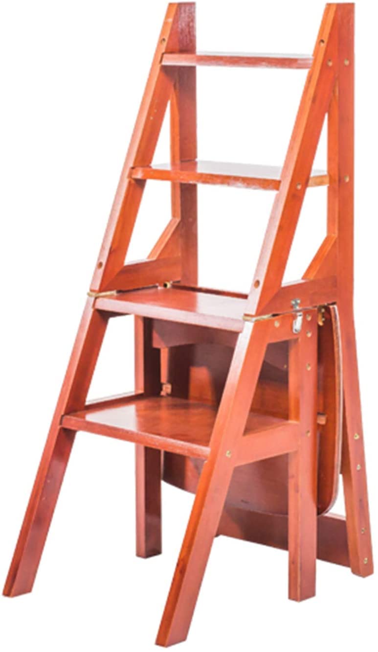 4-Step Wooden Ladder Stool for Home - Foldable Dual-Purpose Step Stool & Decorative Store Display - Multi-Functional Wooden Step Ladder for Kitchen, Bathroom, and Retail Use