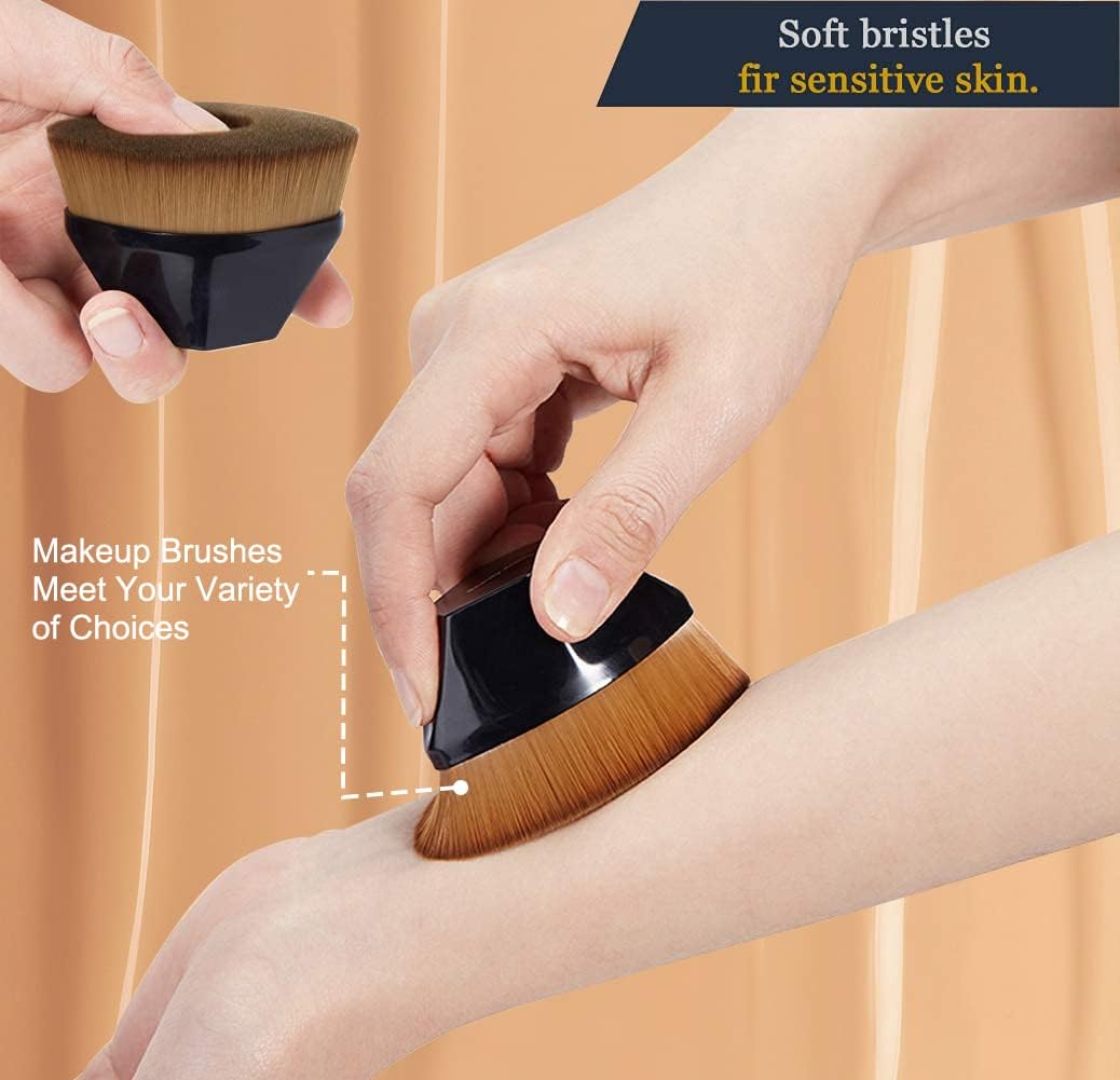 Dadswell Liquid Makeup Foundation Brush - Professional Flat Top Kabuki Brush for Seamless Blending of Liquid, Cream & Powder | Hexagon Handle with Travel Case | Perfect for Everyday Makeup & On-the-Go Touchups