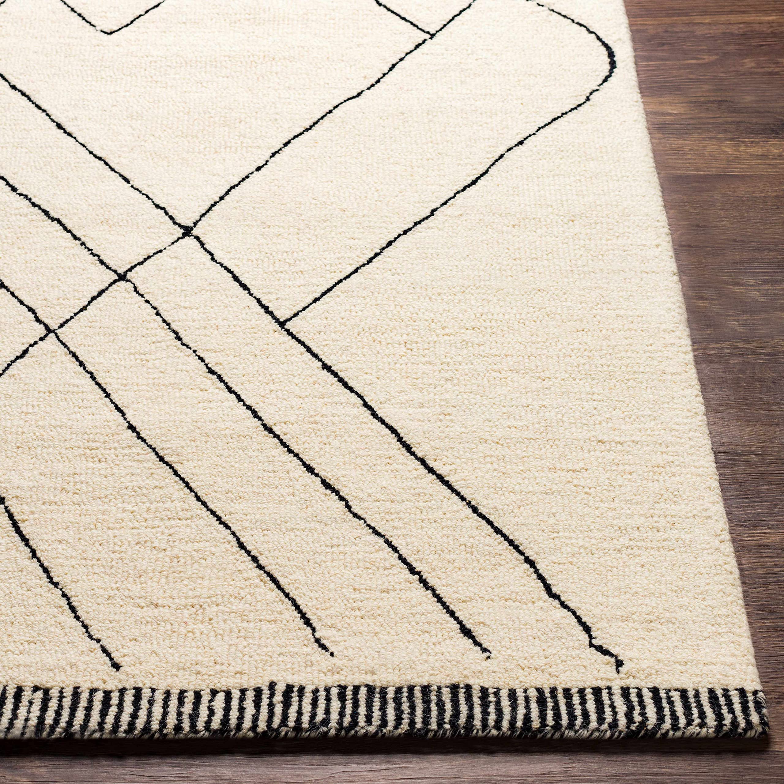 Premium Hauteloom Alpaca Wool Area Rug - Soft & Durable 8' x 10' Modern Black & Beige Carpet for Living Room, Bedroom, Office - Cozy Home Decor & Floor Protection