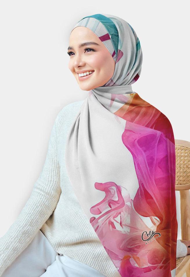 Stylish Ink Printed Chiffon Hijab - Lightweight Muslim Headscarf for Women - Perfect for Daily Wear, Prayer & Special Occasions