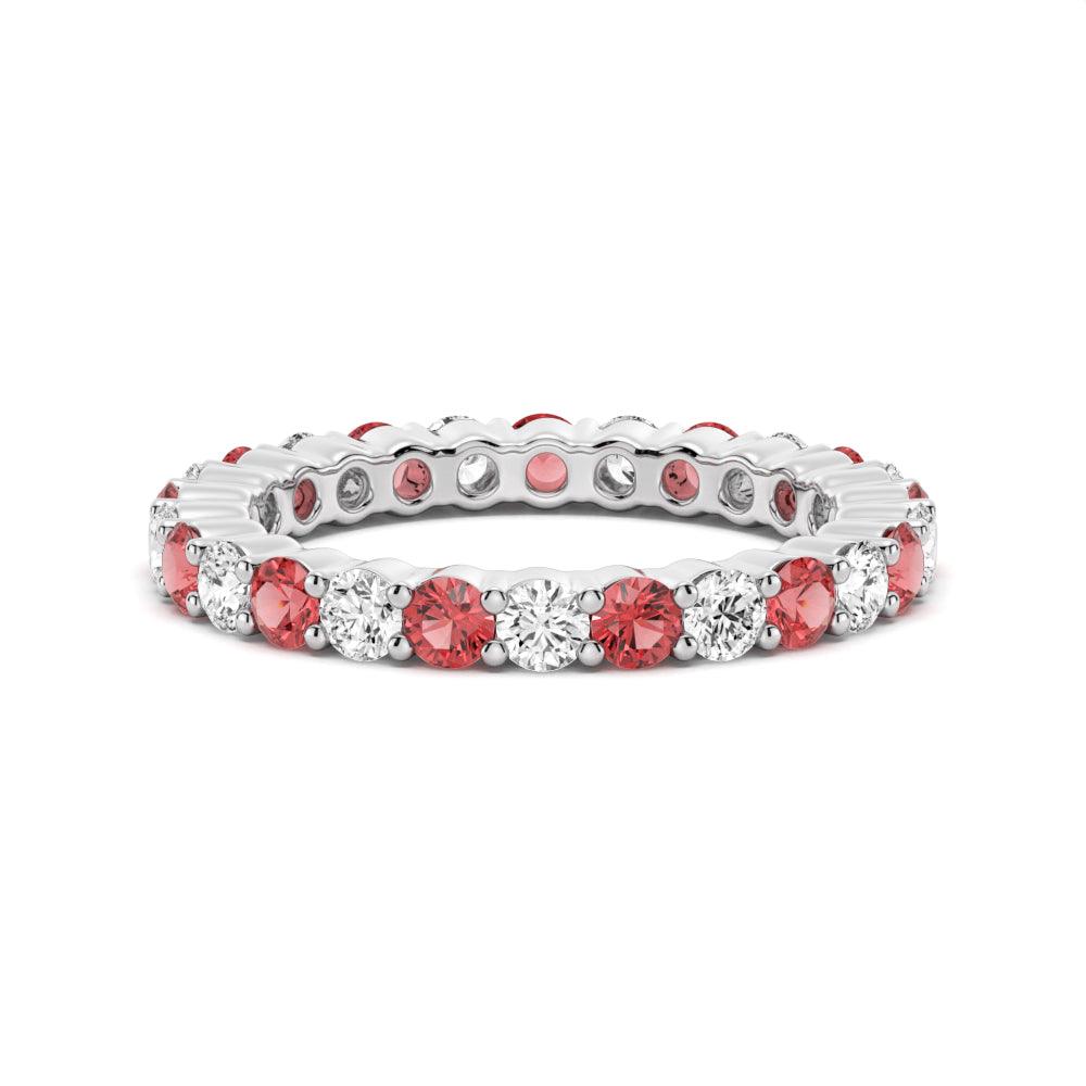 Prong Set Ruby & White Sapphire Eternity Wedding Band Ring – Perfect for Engagement, Anniversary & Bridal Jewelry Gifts