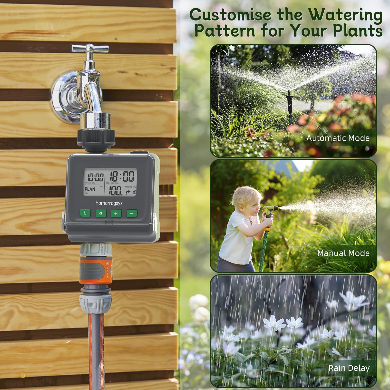 Smart Sprinkler Timer for Garden Hose - Programmable Water Timer with Rain Delay, 3 Watering Modes & Digital Display | Outdoor Irrigation Controller for Lawn, Yard, Garden | Perfect for Automatic Watering Systems (1 Outlet) | Save Water & Keep Plants Healthy
