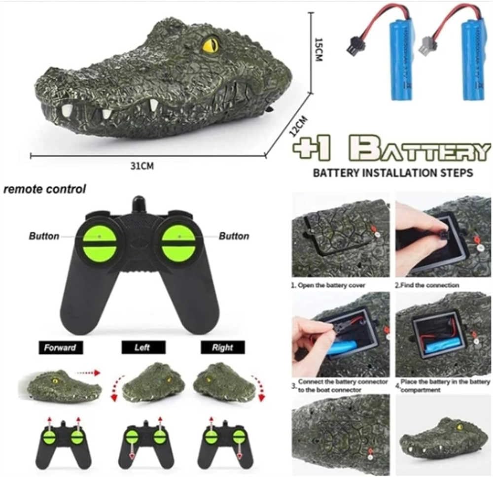 2.4GHz Remote Control Alligator Head Boat Toy - Realistic Swimming Alligator Prank Gadget for Pool, Lake & Parties - Fun Water Toy for Kids & Adults (1PC) - Perfect for Halloween Pranks, Pool Parties & Outdoor Water Play