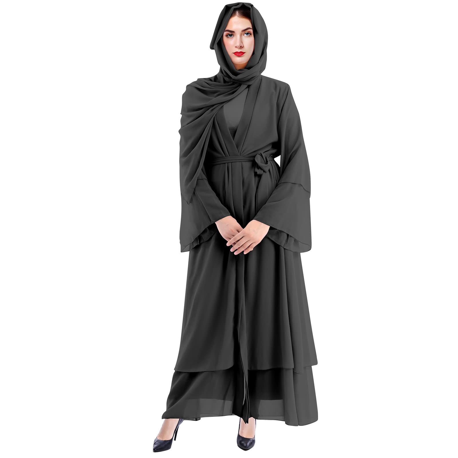 Elegant Muslim Abaya Dress for Women - Long Sleeve Islamic Dubai Abaya Cardigan Robe - Modest Middle East Prayer Dress with Hijab - Perfect for Prayer, Mosque, and Special Occasions