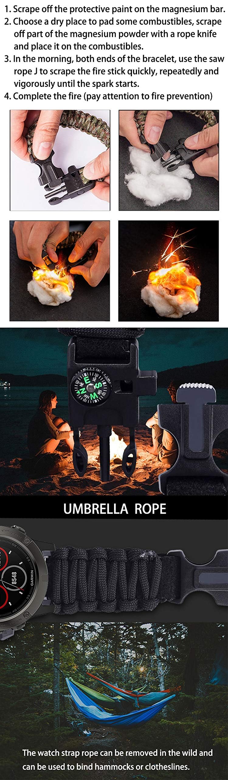 Galaxy Watch 6 Band - 20mm Paracord Strap for Outdoor & Survival