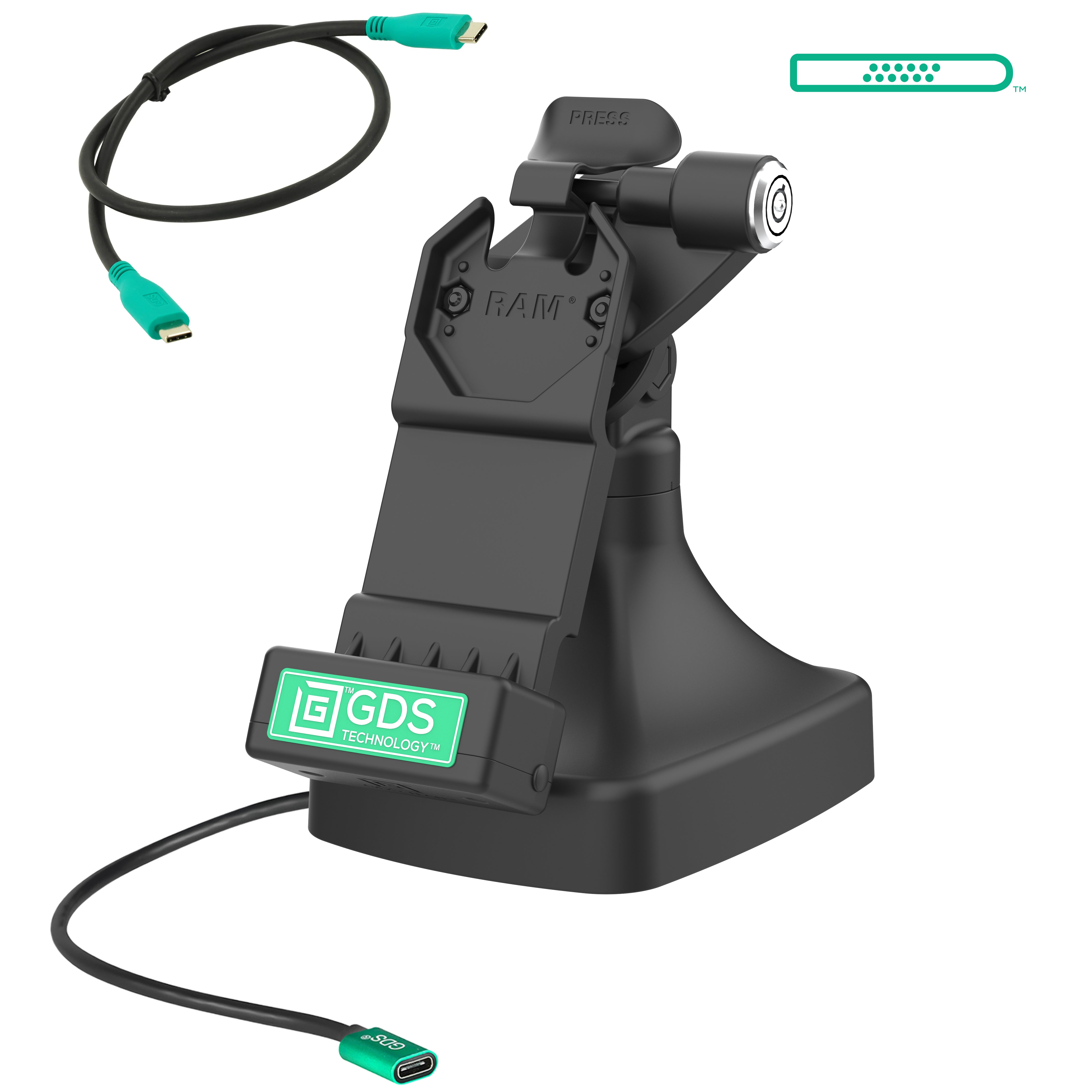 GDS® Uni Conn™ Locking Tilt & Swivel Dock with USB C Port for Laptops & Tablets - RAM GDS DOCKLR D14 U1C - Perfect for Office, Home & Car Use